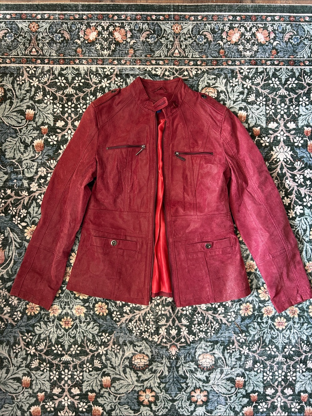 Twiggy London Genuine Leather Cranberry Red Jacket